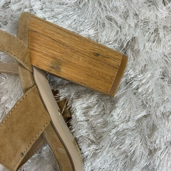 RAYE Gold Tan Suede Wood Heels Revolve Sz  8.5 - Picture 6 of 9